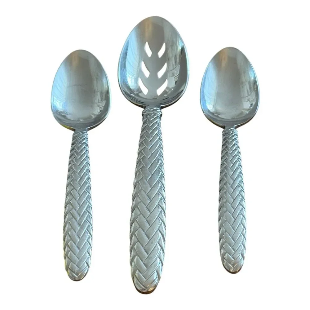 Ralph Lauren Equestrian Braid Spoons 2 Soup 7” & 1 Slotted Serving 8.75” VTG 90s